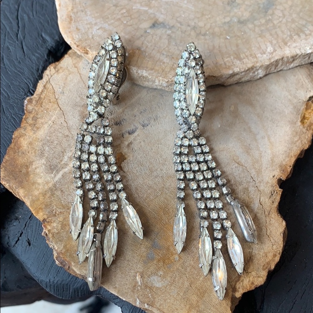 Vintage antique crystal clipon statement earrings